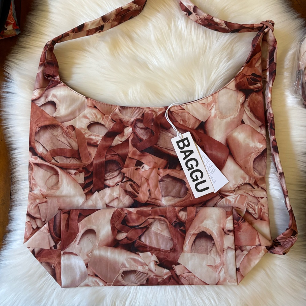 Baggu Pink and Cream Crossbody Bag with Tie Front